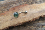 Moss Agate Minimalist 8mm Natural Stone 100% Surgical Steel Belly Ring 14g (1.6mm)