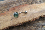 Moss Agate Minimalist 8mm Natural Stone 100% Surgical Steel Belly Ring 14g (1.6mm)