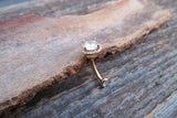 Gold IP Bling Floating Statement Piece Crystal Gems Large Belly Ring 14g Internally Threaded Piercing