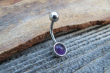 Amethyst Minimalist 6mm or 8mm Natural Stone 100% Surgical Steel Belly Ring 14g (1.6mm)