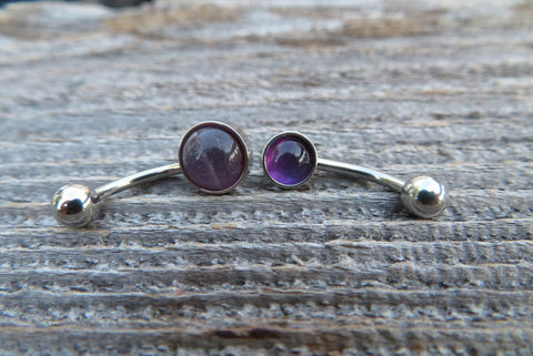 Amethyst Minimalist 6mm or 8mm Natural Stone 100% Surgical Steel Belly Ring 14g (1.6mm)