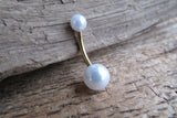 Gold Ion Plated Faux Pearl Belly Ring 14g (1.6mm) Piercing