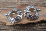 Boho Leaf Silver 14G or 16G Nipple Shields Pair