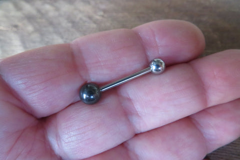 Hematite Natural Stone 14G Surgical Steel or Titanium Ti6Al4V ELI Implant Grade Tongue Ring