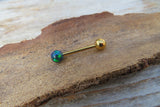 Gold IP Lavender Purple Fire Opal 100% Surgical Steel Stone Barbell Tongue Ring 14G (1.6mm) Piercing Custom Lengths