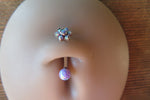 Blue Opal Floating Minimalist Petite Custom Lengths Flower Belly Ring 14g VCH Internally Threaded Piercing Custom Lengths