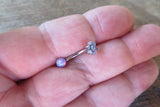 Blue Opal Floating Minimalist Petite Custom Lengths Flower Belly Ring 14g VCH Internally Threaded Piercing Custom Lengths