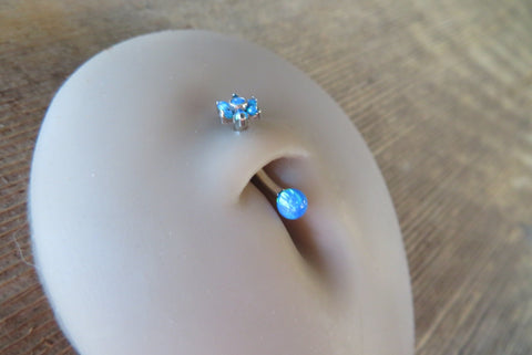 Blue Opal Floating Minimalist Petite Custom Lengths Flower Belly Ring 14g VCH Internally Threaded Piercing Custom Lengths