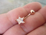 Rose Gold Ion Plated Star Zirconia Belly Ring 14g (1.6mm) Piercing