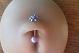 White Opal Floating Minimalist Petite Custom Lengths Flower Belly Ring 14g VCH Internally Threaded Piercing Custom Lengths