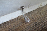 Rose Gold Ion Plated Pear Teardrop Zirconia Belly Ring 14g (1.6mm) Piercing