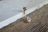 Rose Gold Ion Plated Pear Teardrop Zirconia Belly Ring 14g (1.6mm) Piercing