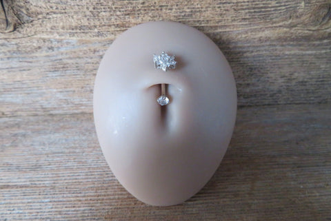 Floating Clear Crystals Minimalist Custom Lengths Crystal Flower Gems Belly Ring 14g VCH Internally Threaded Piercing