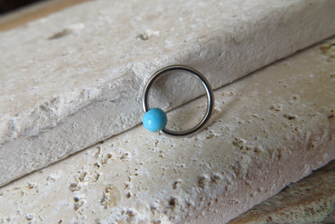 Turquoise Howlite Septum Cartilage Daith 100% 316L Grade Surgical Steel Natural Stone Piercing 16G 8mm 10mm Seamless Hoop Piercing CBR Ring