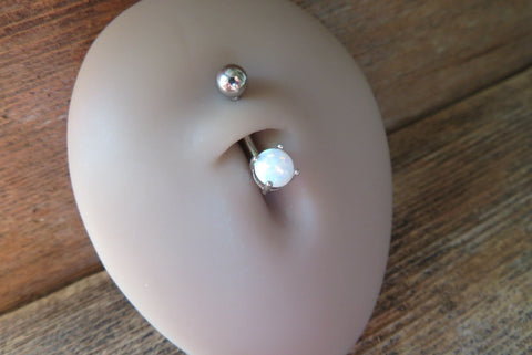 White Fire Opal Belly Ring 14g (1.6mm) Piercing VCH