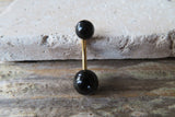 Gold Black Obsidian Natural Stone Belly Ring 14G (1.6mm) VCH Piercing 8mm 10mm 11mm 12mm Lengths