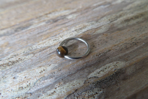 Tiger Eye Septum Cartilage Daith 100% 316L Grade Surgical Steel Natural Stone Piercing 16G 8mm 10mm Seamless Hoop Piercing CBR Ring