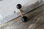 Gold Black Obsidian Natural Stone Belly Ring 14G (1.6mm) VCH Piercing 8mm 10mm 11mm 12mm Lengths