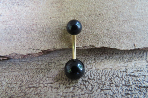 Gold Black Obsidian Natural Stone Belly Ring 14G (1.6mm) VCH Piercing 8mm 10mm 11mm 12mm Lengths